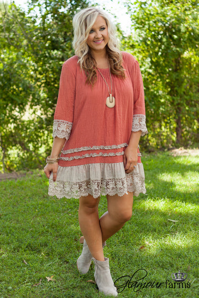 Curvy| Think Of You Tunic/Dress - Rust