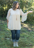 Curvy| Simply Suzanne Lace Tunic - Mocha
