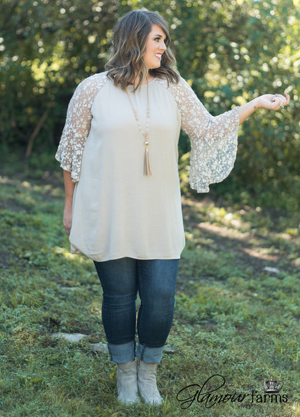 Curvy| Simply Suzanne Lace Tunic - Mocha