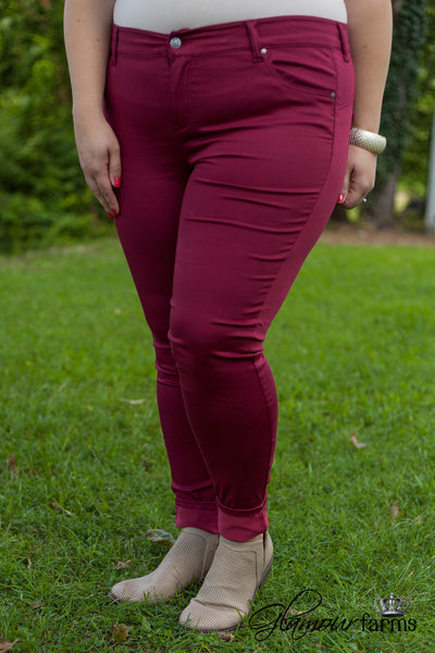 Curvy| Sophia Classic Skinny - Maroon