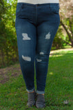 Curvy| Sophia Distressed Skinny Jean - Dark Wash