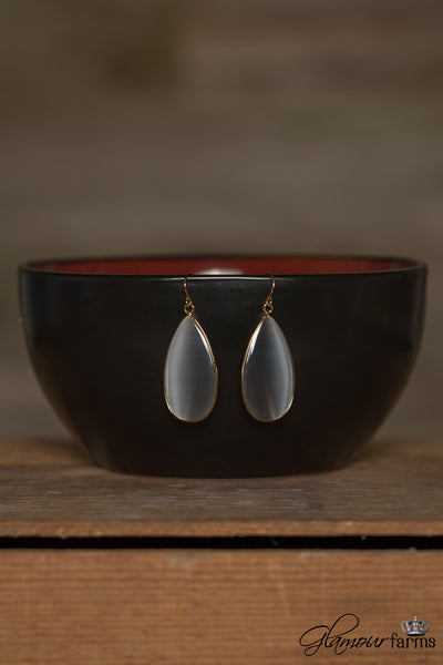 Teardrop Stone Earrings - Gray/Gold