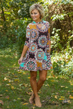 *PRE-ORDER* Teresa Floral Tunic/Dress - Brown/Mint