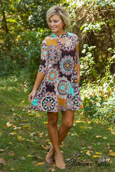 *PRE-ORDER* Teresa Floral Tunic/Dress - Brown/Mint