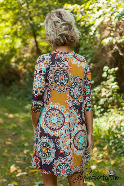 *PRE-ORDER* Teresa Floral Tunic/Dress - Brown/Mint