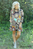 Curvy| Teresa Floral Tunic/Dress - Brown/Mint
