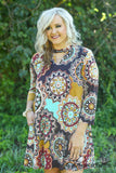 Curvy| Teresa Floral Tunic/Dress - Brown/Mint