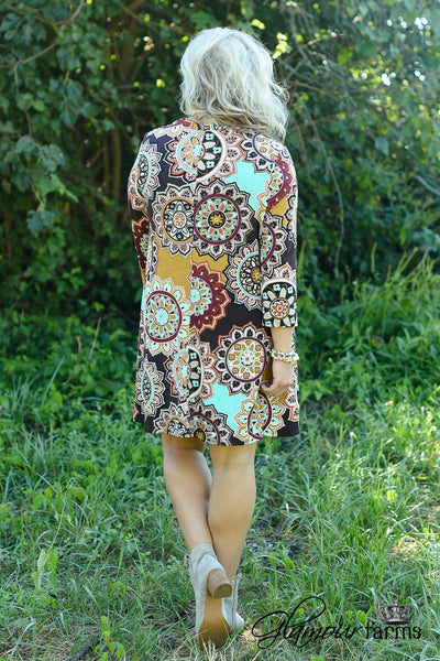 Curvy| Teresa Floral Tunic/Dress - Brown/Mint