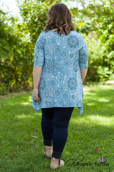 Curvy| The Becca Tunic  - Blue/Coral