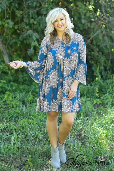 Curvy| The Bryce Floral Tunic/Dress - Teal