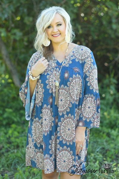 Curvy| The Bryce Floral Tunic/Dress - Teal