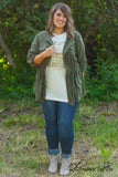 Curvy| The Hayden Hooded Jacket - Army Green