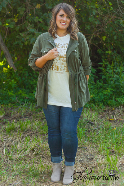 Curvy| The Hayden Hooded Jacket - Army Green