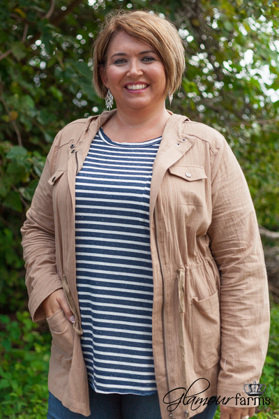Curvy| The Hayden Hooded Jacket - Khaki