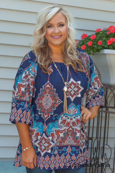 Curvy| The Mika Top - Navy/Multi