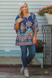 Curvy| The Mika Top - Navy/Multi