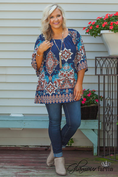 Curvy| The Mika Top - Navy/Multi