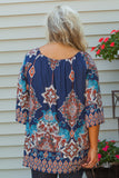 Curvy| The Mika Top - Navy/Multi