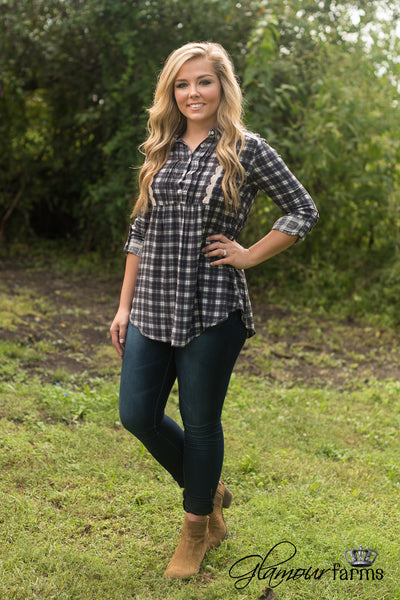 Through The Windowpane Plaid Tunic - Charcoal