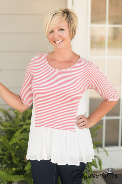 True Hope Striped Top - Coral/Ivory