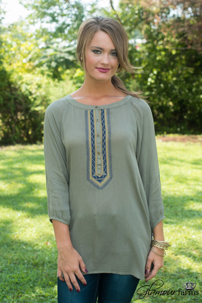 Tula Embroidered Tunic - Olive