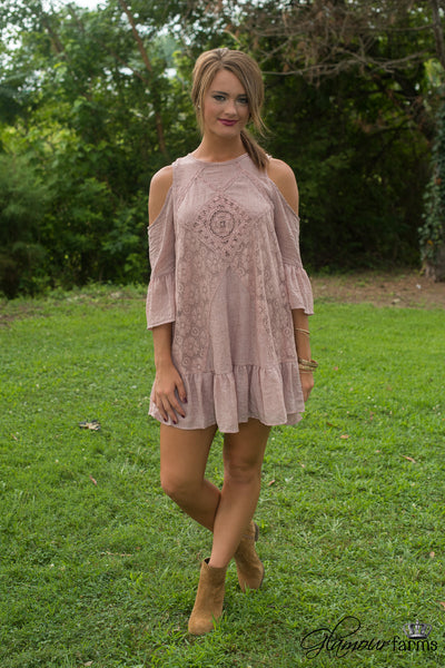 Tuscany Cold Shoulder Tunic/Dress - Dusty Rose