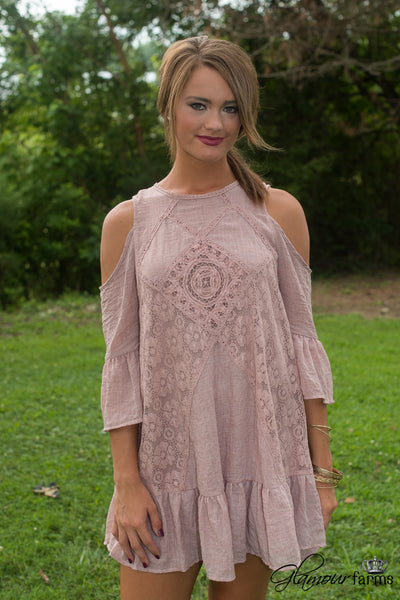 Tuscany Cold Shoulder Tunic/Dress - Dusty Rose