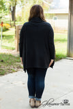 Curvy| Warm Hearts Cowl Neck Sweater - Black