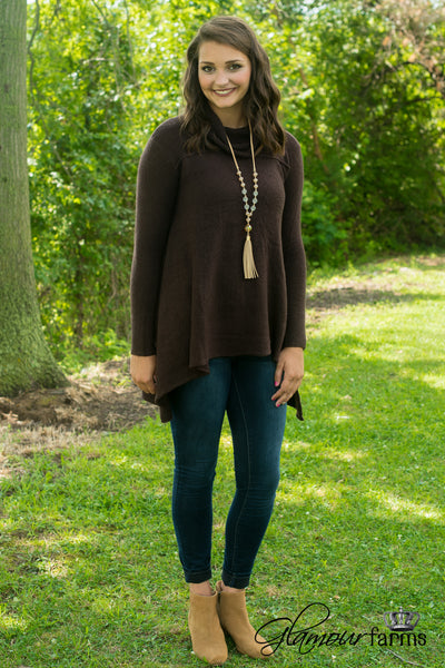 Warm Hearts Cowl Neck Sweater - Dark Brown