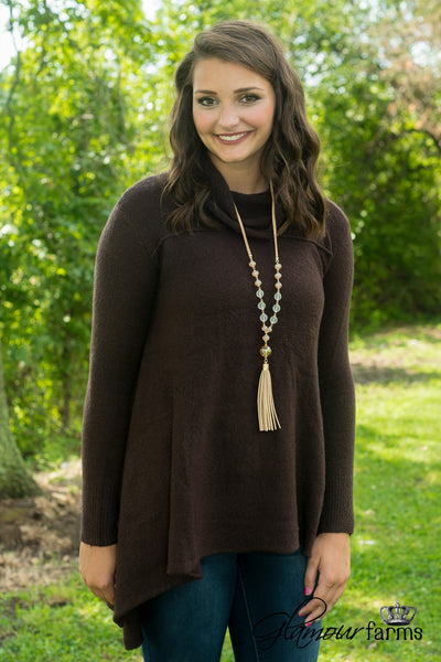 Warm Hearts Cowl Neck Sweater - Dark Brown