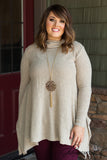 Curvy| Warm Hearts Cowl Neck Sweater - Taupe