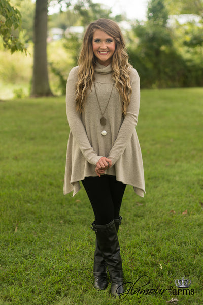 Warm Hearts Cowl Neck Sweater - Taupe
