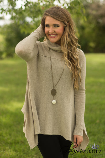 Warm Hearts Cowl Neck Sweater - Taupe