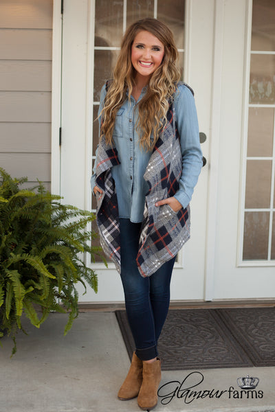 Westshire Plaid Hooded Vest - Navy