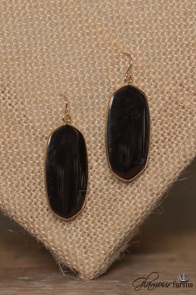 Zen Flat Stone Earrings - Black/Gold