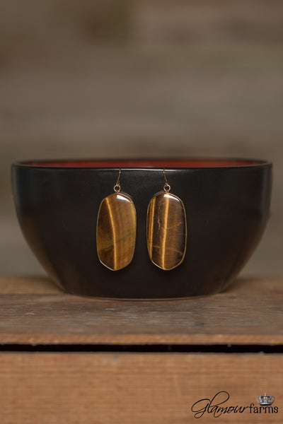 Zen Flat Stone Earrings - Brown/Gold