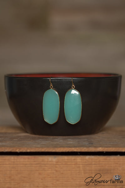 Zen Flat Stone Earrings - Light Green/Gold