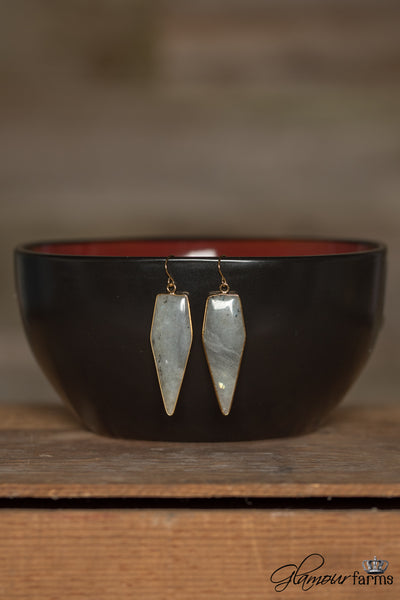 Zen Pentagon Stone Earrings - Gray/Gold