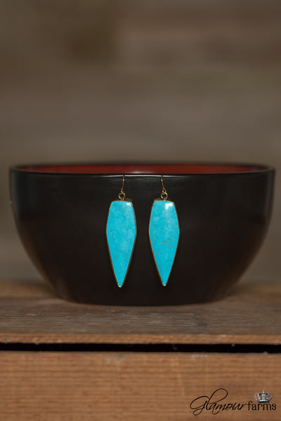 *1 LEFT* Zen Pentagon Stone Earrings - Turquoise/Gold