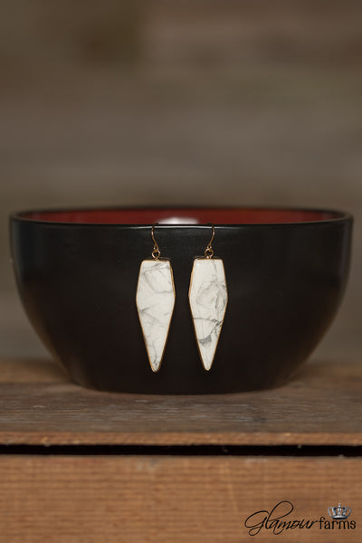 Zen Pentagon Stone Earrings - White/Gold