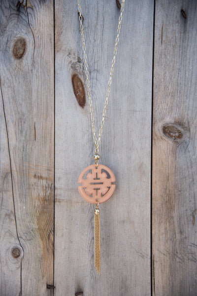 Zen Resin Pendant Necklace - Beige